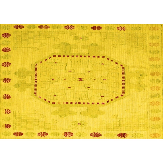 Ahgly Company Machine Washable Indoor Rectangle Abstract Yellow Modern Area Rugs, 2' x 3'