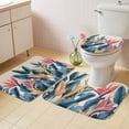 thumbnail image 4 of Tropical Plant Bathroom Rugs Set Watercolor Green Palm Leaf Red Flower Non Slip Absorbent Soft Bath Mats 3 Piece Set with Bathroom Rug, U-Shaped Floor Mat, Toilet Seat Cover Small Size, 4 of 9
