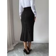 thumbnail image 7 of Black High-Waist Midi Bodycon Skirt With Pleated Hem And Button Details, 7 of 7