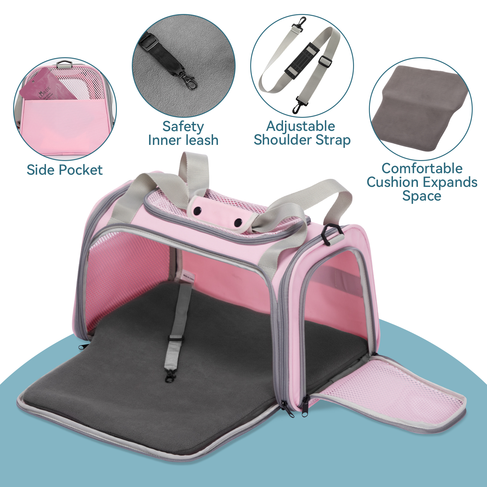 Petsfit Airline Approved Cat Carrier, Soft-Sided, Pink photo 7