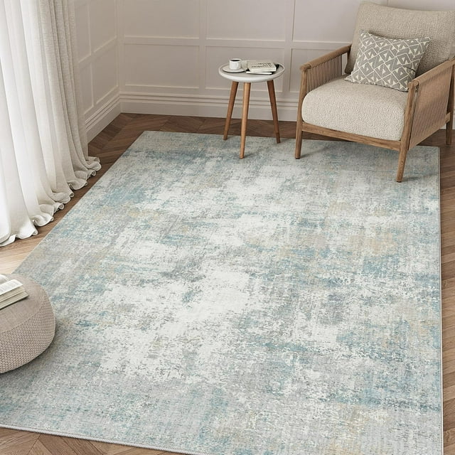 x Washable Area Rug for Living Room Bedroom Neutral Carpet Low Pile Soft Thin Tapis Salon Abstract Modern Vacuumable Lightweight Large Throw Rug for Dining Room Kitchen