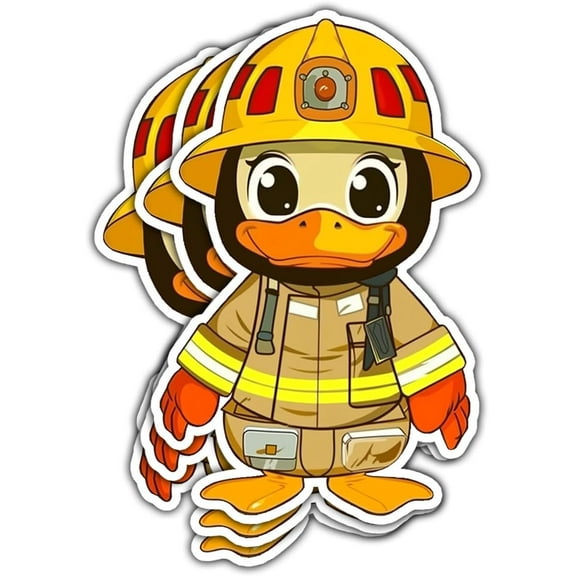Duck Fireman Sticker, Duck Firefighter Outfit Bumper Sticker, Yellow Duck Cool Vinyl Sticker, Find The Duck Vinyl Sticker - Stickers for Laptop Water Bottle Phone Car Window Helmet 3 Inches (3x3inch)