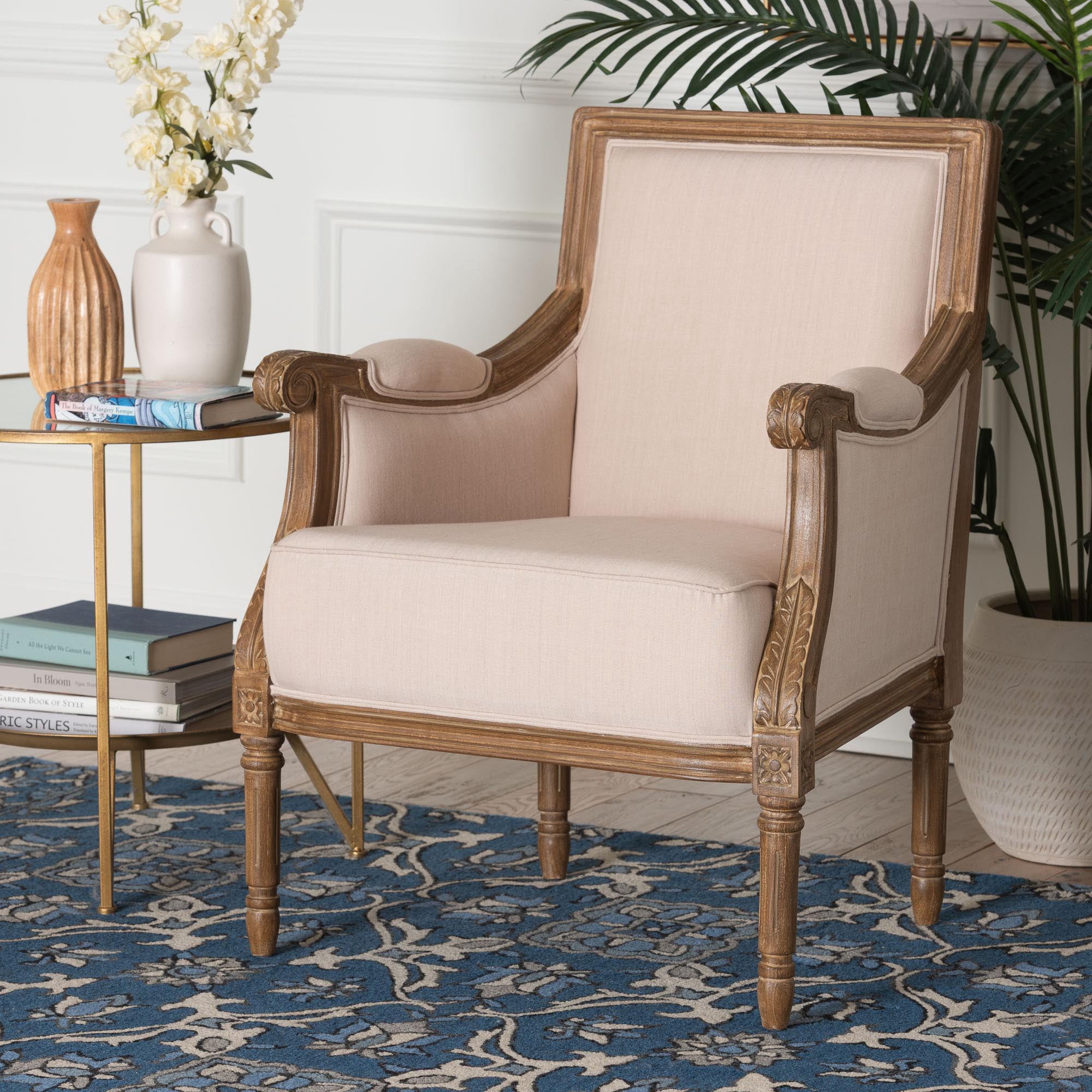 Baxton Studio Chavanon Accent Chair in Light Beige and Brown