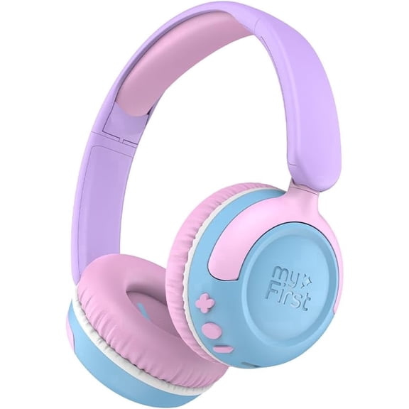 myFirst CareBuds Max Kids Wireless Headphones with Mic, Smart Volume Limit, 52H Playtime, Fast Charging, Interchangeable EarPads (Cotton Candy Mix)