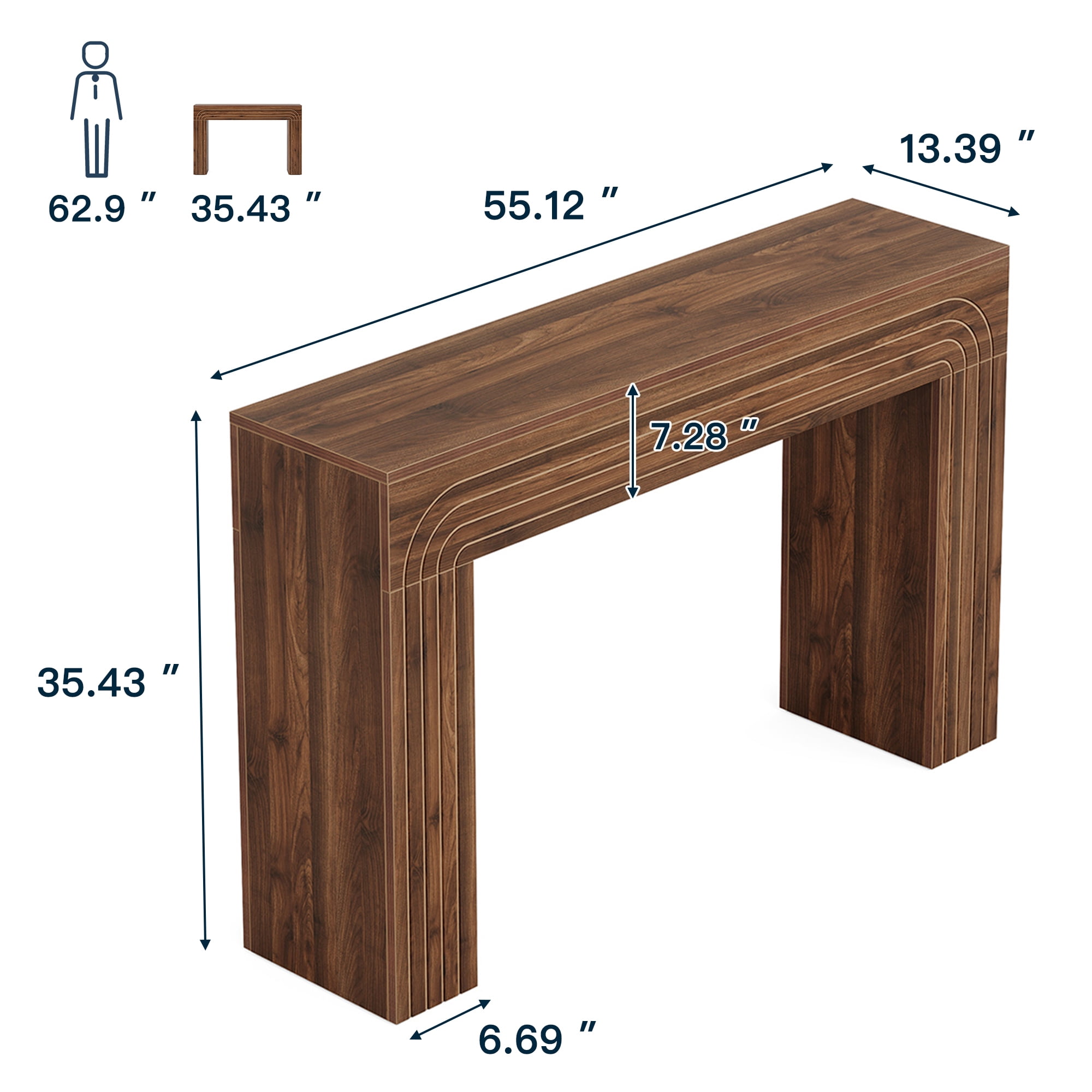 Demi Bonn 55" Wood Console Table, Farmhouse Sofa Table Hallway Table for Hallway, Bedroom, Living Room, Brown