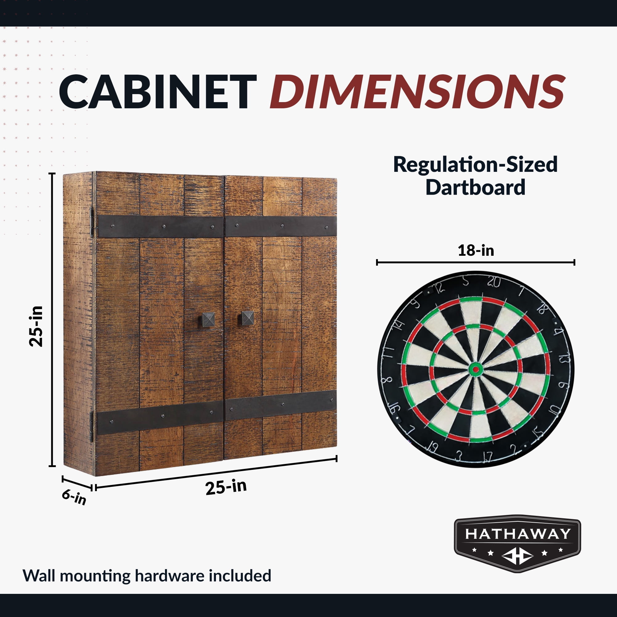 Hathaway Drifter Solid Wood Dartboard and Cabinet Set, Rustic Oak, 44 lb