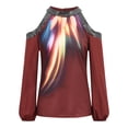 thumbnail image 3 of QELUSQELUS Women Blouse Open Shoulder Long Sleeve Aurora Gradient Leisure Top, 3 of 4