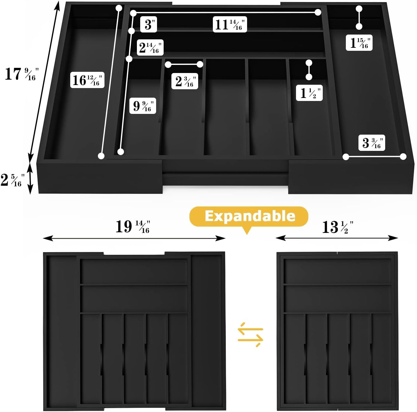 Utensil Organizer Silverware Drawer Organizer - Bamboo Expandable Cutlery Tray with Dividers for Utensil Holder Office Storage Makeup Desk Drawer Tool Organization