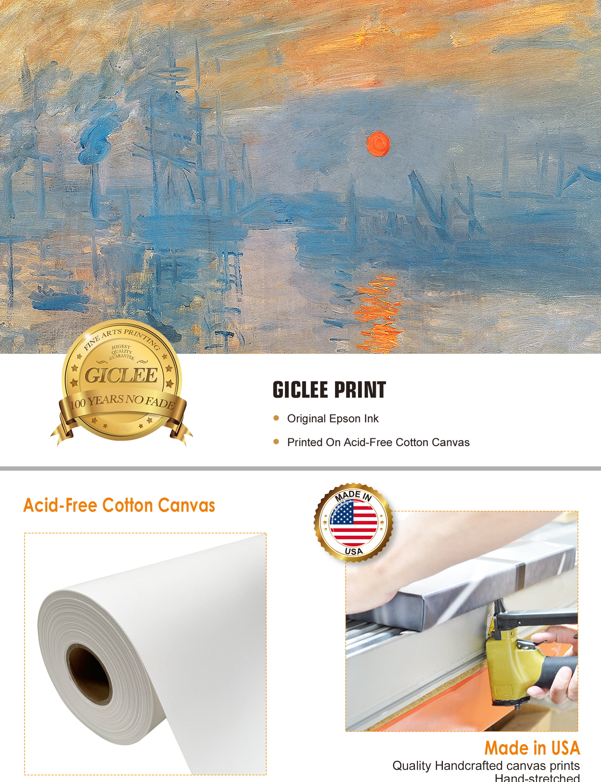 DECORARTS Impression Sunrise, Claude Monet Art Reproduction. Giclee  Canvas Prints Wall Art for Home Decor 24x20