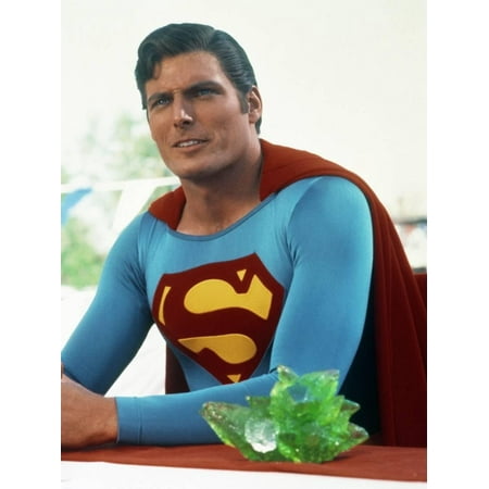 Christopher Reeve sitting in Superman Costume Print Wall Art By Movie Star News