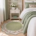 thumbnail image 2 of Lahome Washable 4' Round Scalloped Area Rug, Green Floral Rugs for Living Room, Soft Non-Slip Low Pile Stain Resistant Boho Carpet for Bedroom Nursery Kid Room Playroom, Green, 2 of 10