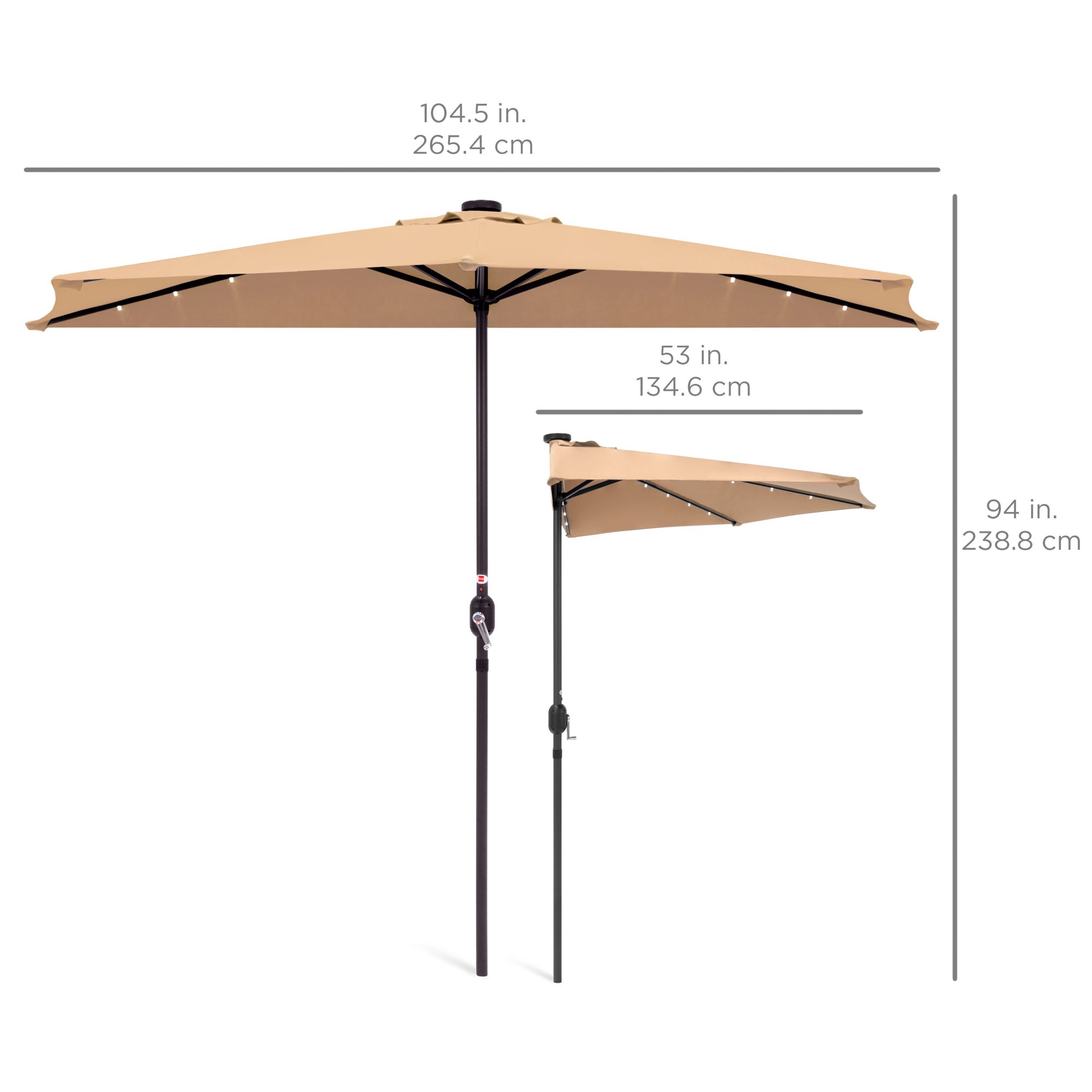 Best Choice Products 8 5ft Solar Led Half Patio Umbrella W Crank Tan Walmart Com Walmart Com