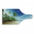 thumbnail image 1 of Ocean Cutting Board, Beach Sunset Tranquil Tropical Sea Waves Coconut Palms Outdoors Photo, Decorative Tempered Glass Cutting and Serving Board, Wine Bottle Shape, Pale Brown Green Blue, by Ambesonne, 1 of 1