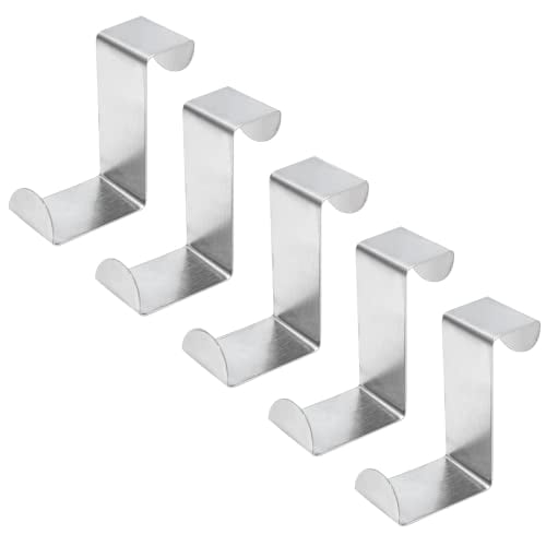 5 Pcs Over The Door Hooks Z-Shaped Hanging Hooks Dual Head Fits 3/4" and 1-1/2" Door Widths,Stainless Steel Reversible Single Hanger Hook for Door,Kitchen,Cabinet,Cupboard,Drawer
