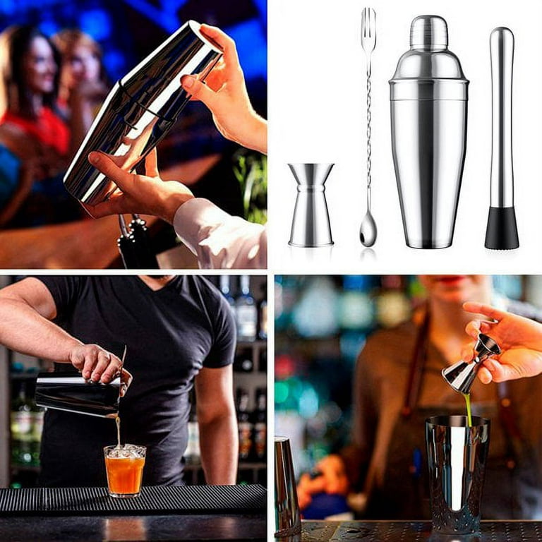 24oz Cocktail Shaker Set with Bar Accessories for Home Bar Shaker Set -  Martini Shaker, Jigger, Drink Shaker Mixer Spoon - Alcohol Shaker Bartender