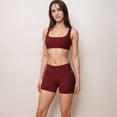 thumbnail image 2 of Women's High Waist V-Cut Active Shorts with Seamless Stretch Compression Fit and Contoured Flattering Silhouette - Burgundy, Medium, 2 of 7
