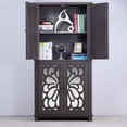 thumbnail image 2 of YIYADO Elegant Sideboard, Vintage Hollow Carved Buffet, Sideboard with Storage and Buffet with 4 Acrylic Mirror Doors, Adjustable Shelves Storage Cabinet, Brown, 2 of 6