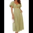 thumbnail image 1 of Vestido Bohemio de Verano para Mujer, con Escote en V, Corta, Corte A y Bolsillo. Verde L, 1 of 10