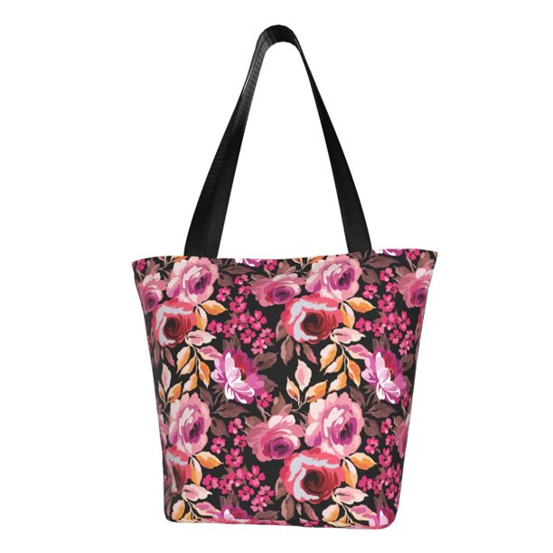 Fotbe Rose Flowers Bolsa de Playa con Estampado, Bolsa de Hombro, Bolsa de Mano Espaciosa, Bolsa de Viaje Ligera, Bolsa de Compras Versátil