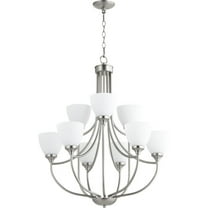 Transitional Nine Light Chandelier-Satin Nickel Finish-Satin Opal Glass Color Bailey Street Home 183-Bel-2534970