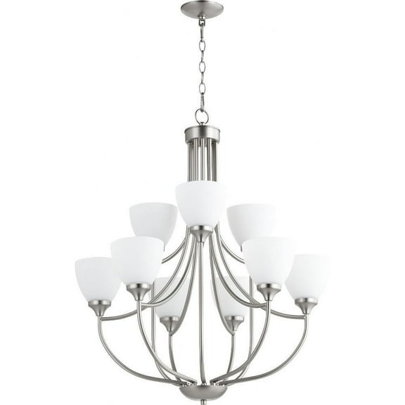 Transitional Nine Light Chandelier-Satin Nickel Finish-Satin Opal Glass Color Bailey Street Home 183-Bel-2534970