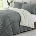 thumbnail image 3 of Peace Nest 3PC Reversible Sherpa Down Comforter Set with Solid Color, Dark Gray, King, 3 of 6