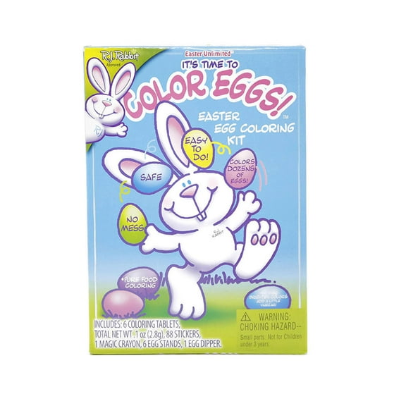 Fun World It's Time To Color Eggs! R.J. Rabbit 16pc Egg Decorating Kit, 6 Colors