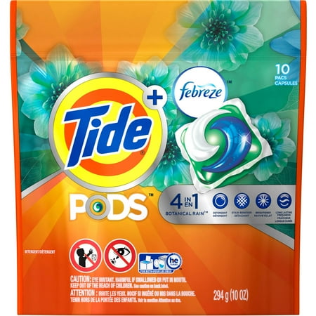 Tide PODS Plus Febreze, Botanical Rain, HE Turbo Laundry Detergent Pacs, 10 count