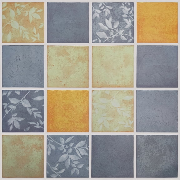 Dundee Deco Peel and Stick Self Adhesive Removable Wallpaper - Geometric Gold Pewter Olive Rust Squares Leaves , 18 ft x 24 in