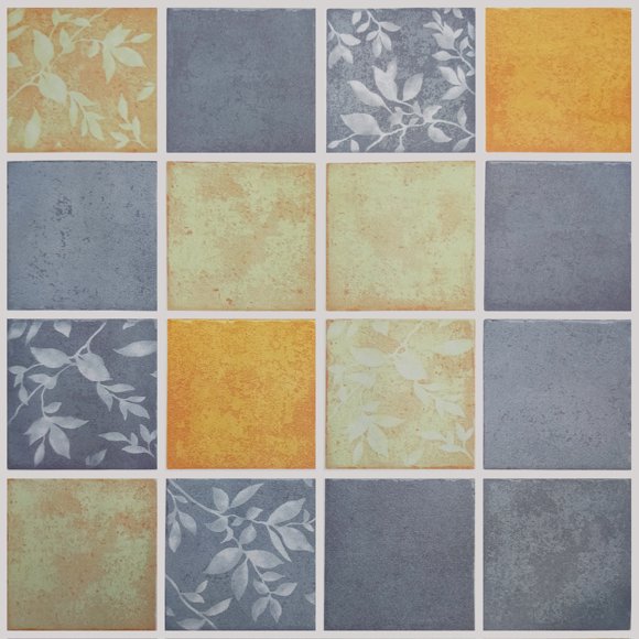 Dundee Deco's Geometric Gold Pewter Olive Rust Squares Leaves Peel and Stick Self Adhesive Removable Wallpaper, Roll 18 Ft X 24 In (5.5m X 61cm), 36 Sq Ft (3.4sq. m)