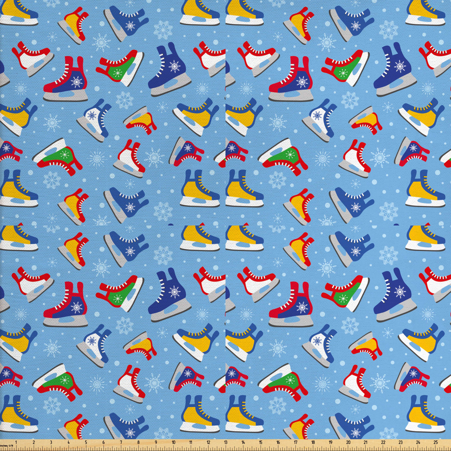 Ice Skates Fabric by The Yard, Colorful Illustration of Footwear
