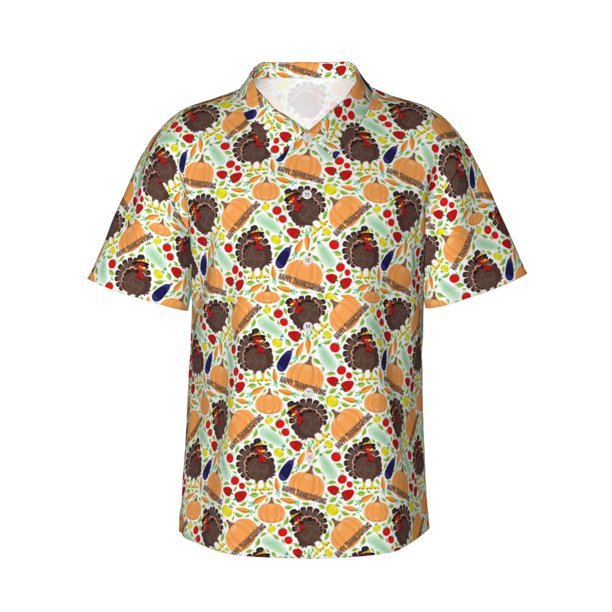 Balery Thanksgiving Camisas hawaianas de manga corta para hombre, camisas playeras de corte holgado, camisas de vacaciones con botones,X-Large