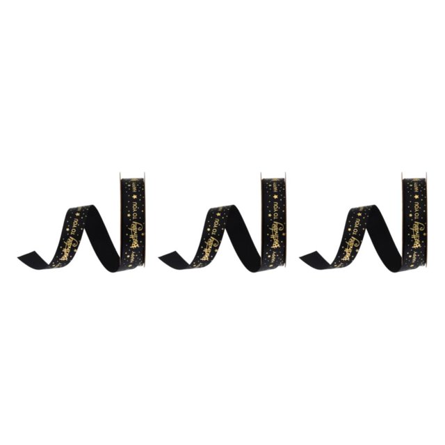 Guardoinrt Happy Birthday Ribbons DIY Gift Wrapping for Cake Flowers Box Black 20Yard 1.5cm 3Set