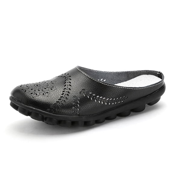 Lilgiuy Womens Shoes Solid Color Retro Hollow Out Carved Flower Slippers Slip on Summer Mules Closed Toe Slides Loafers for Gym Exercise(Black,7)