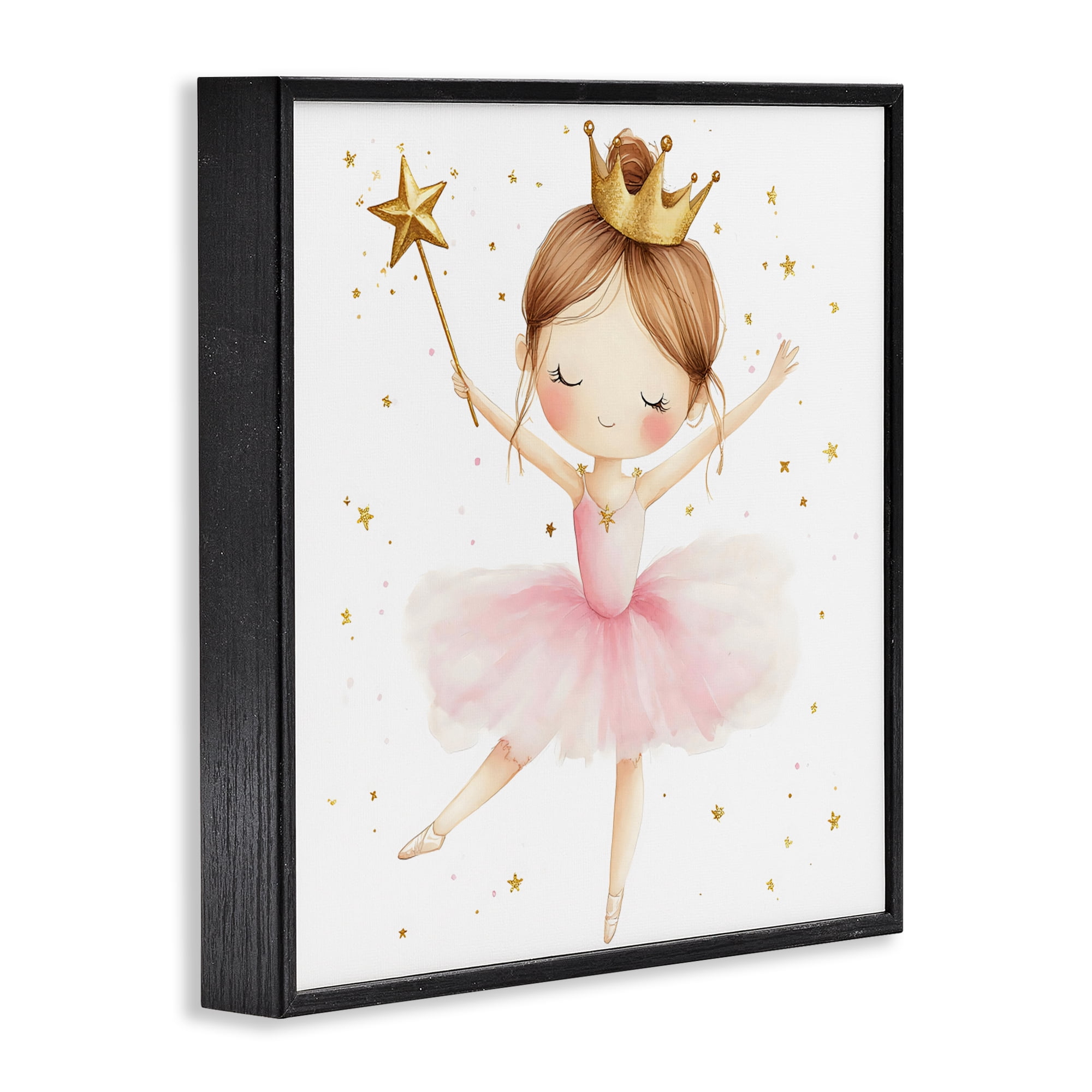 Stupell Industries Cute Ballerina with Crown Black Framed Giclee Art, design by Creative Studio