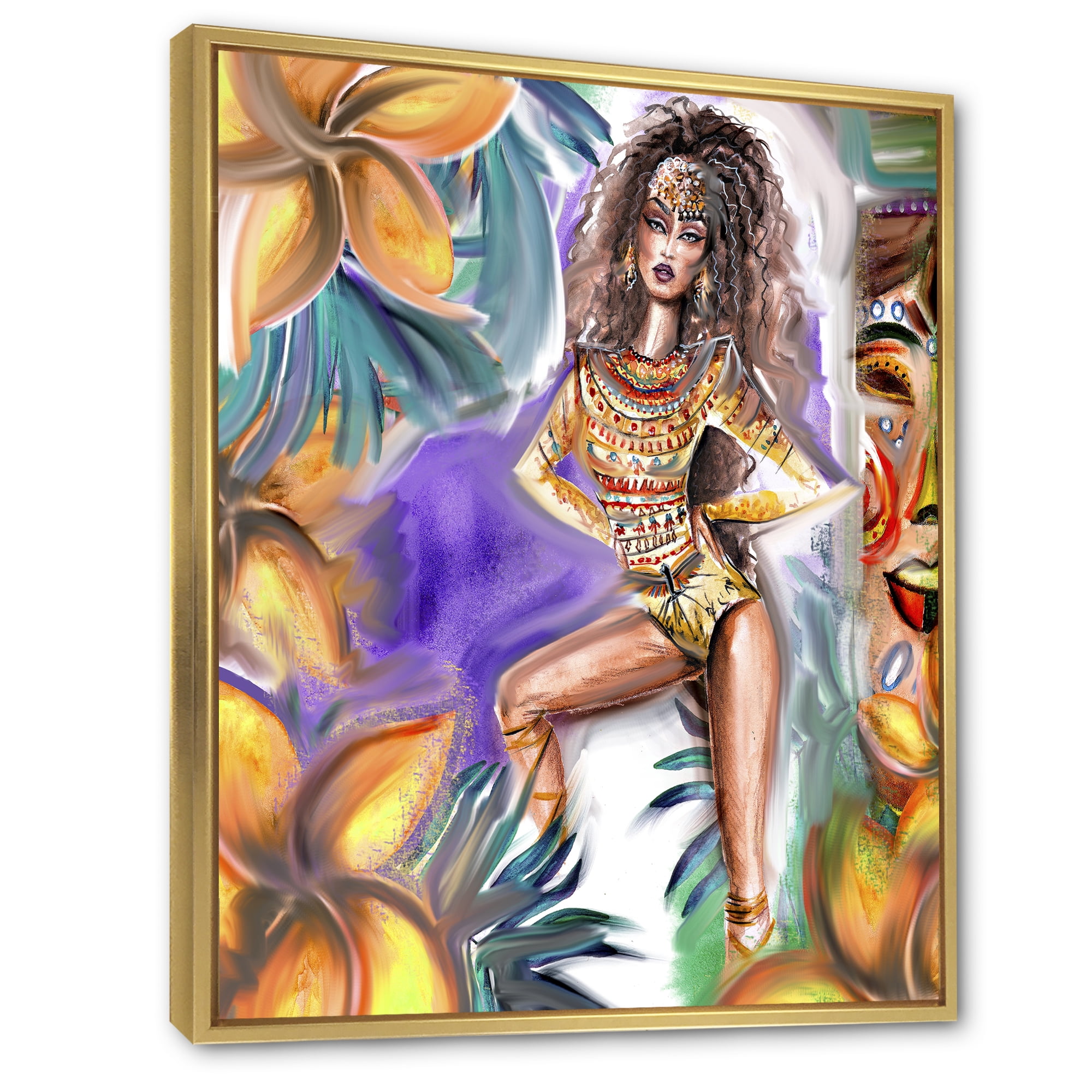 Designart 'Tropical Amazon Warrior Woman ' Traditional Framed Canvas Wall Art Print