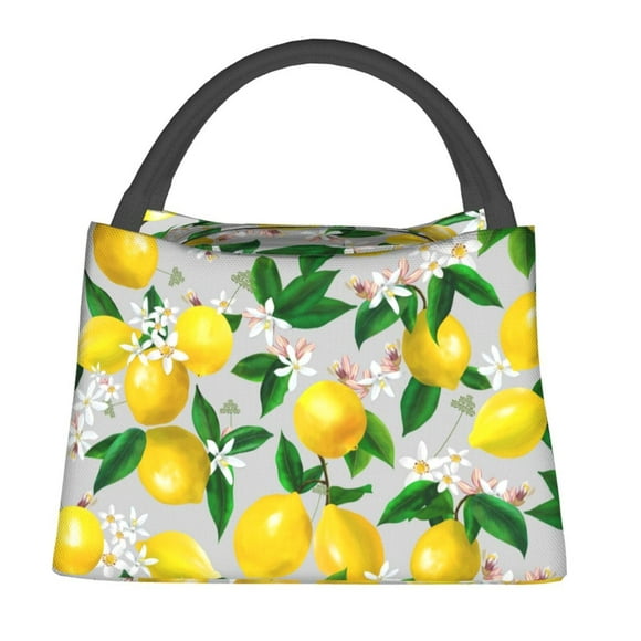 Fotbe Lemon Seamless Pattern Oil Painting Effect Bolsa Térmica Portátil con Estampado, Bolsa de Entrega de Alimentos Aislada, Bolsa Reutilizable de Gran Capacidad para Comidas y Supermercado