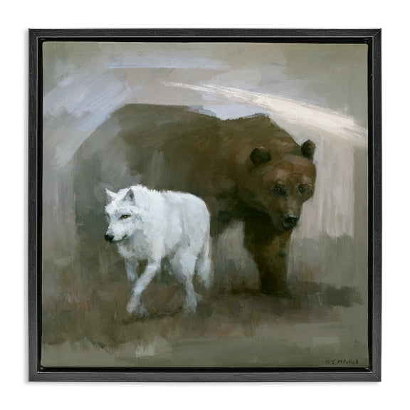 Stupell Industries Wolf & Bear Impression Animals Painting Black Floater Framed Canvas Art Print Wall Art, 18 x 18