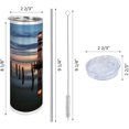 thumbnail image 3 of Lighthouse 20 Oz Skinny Tumbler, Calm Dusk at Bay Lighthouse and Wooden Boardwalk Reflections on Water Clouds, Leak-Proof Straw Lid and Brush Vacuum Insulated for Outdoor Use, Blue Orange, 3 of 6