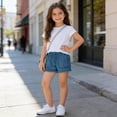 thumbnail image 5 of Crunowin Girl's Denim Shorts, Fashionable Solid Color Cute Leisure Style Casual Kids Shorts Dark Blue 9 Years, 5 of 8