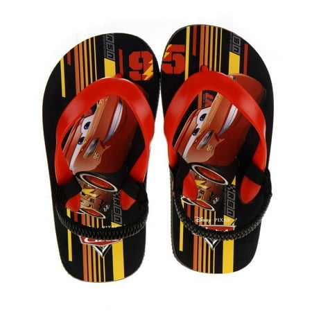 Disney Pixar Cars Boys Toddler Flip Flops with back strap - Black, 5-6