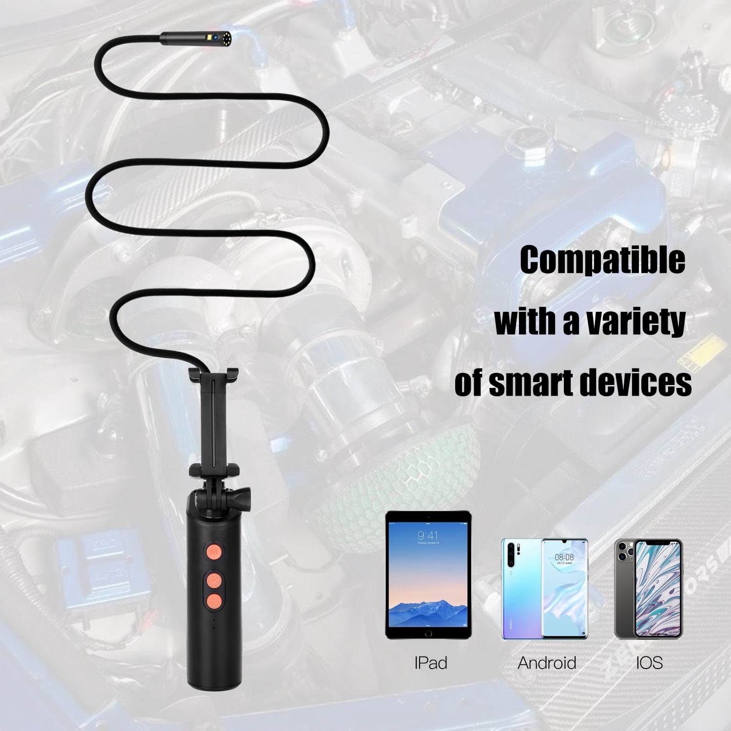 1920P HD Dual-Camera Endoscope with 9 Adjustable LEDs, IP68 Waterproof Lens, 2600mAh Battery, and Wide Compatibility for iOS & Android-16.5FT