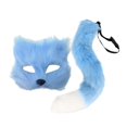 thumbnail image 1 of Máscara y cola de animal peludas, accesorios para cosplay, ideales para disfraces, actuaciones y juegos de rol. azul, 1 of 9