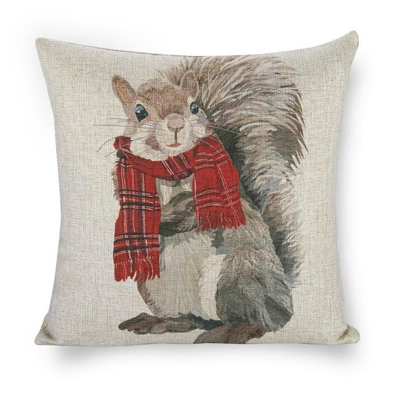 Plaid Squirrel Christmas Indooroutdoor Throw Decorative 18 X 18 Inch
