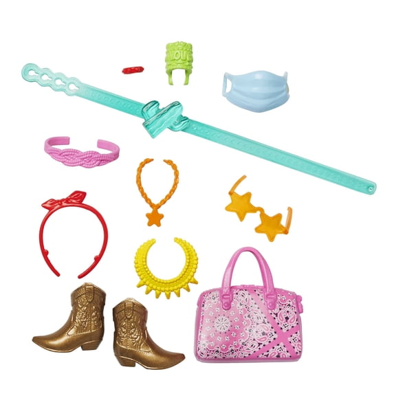 Barbie Travel Fashion Pack, 11 Accessories for Dolls Including Camera, Passport & Neck Pillow