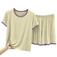 thumbnail image 7 of Pajamas for Women Set Dqueduo Women's Solid Color Crew Neck Short Sleeve Top & Shorts Pajama Set – Contrast Piping Loungewear, 7 of 7