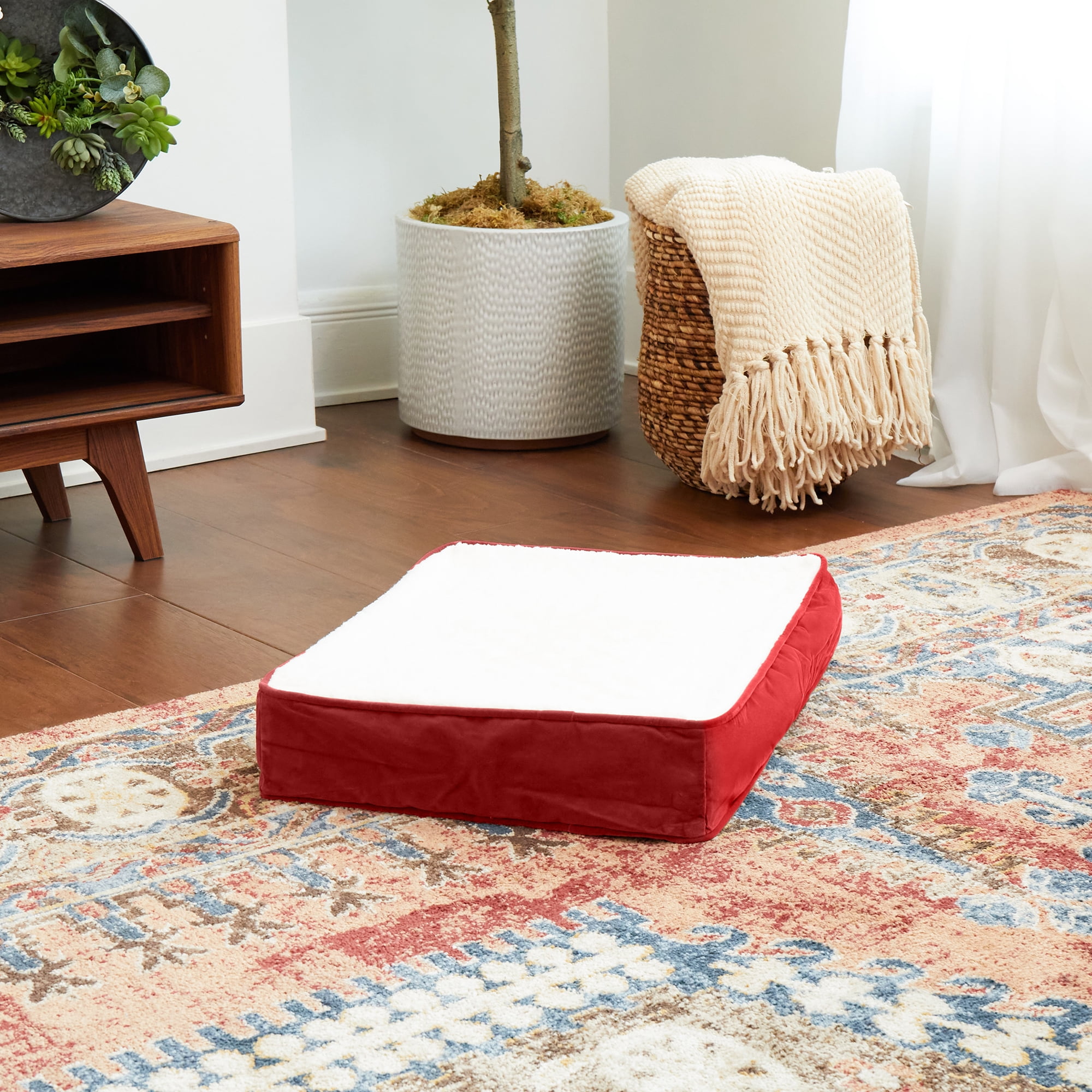 Happy Hounds Oscar Sherpa Orthopedic Dog Bed, Crimson, Extra Small (24 x 18 in.)