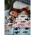 thumbnail image 3 of Pink Blue Paw Print Queen Size Flat Sheet, Wrinkleproof & Fadeproof Cooling Flat Bed Sheet Only, Vintage Farmhouse Rustic Wooden Grain Breathable Soft Bedding Top Sheets 90 x 102 Inches, 3 of 8