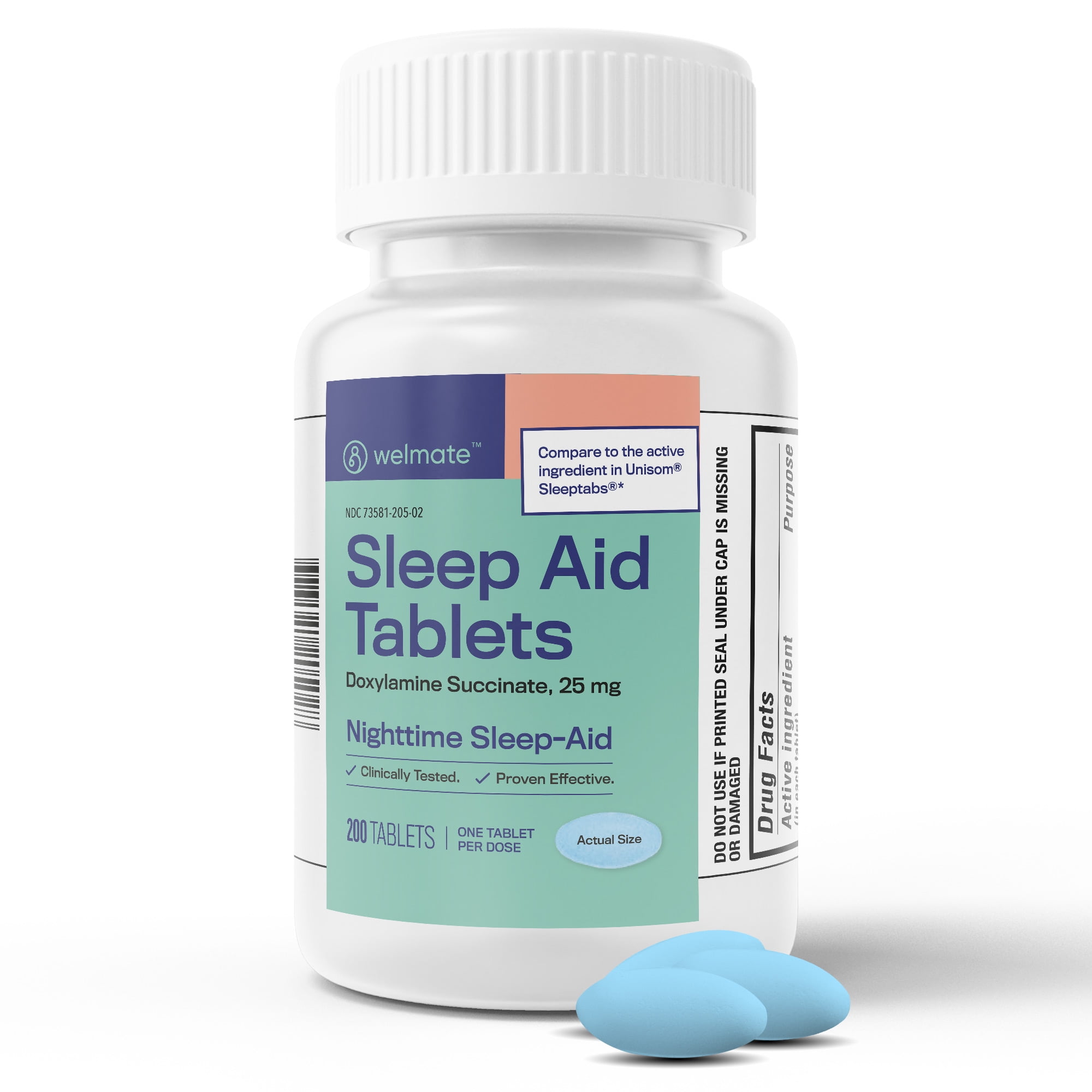 Welmate Sleep Aid | Doxylamine Succinate 25 MG | 200 Count Tablets