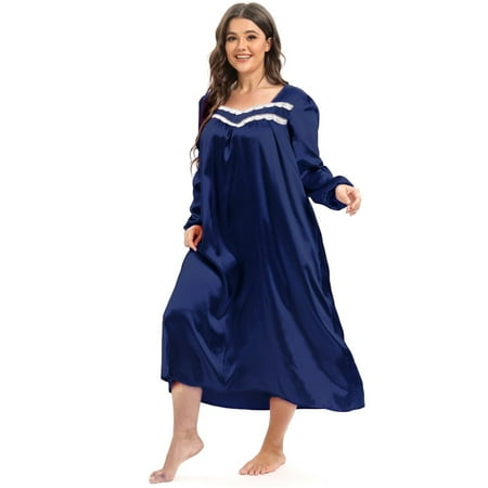

Womens Satin Nightgown Vintage Long Sleeve Night Dress Comfortable Lightweight Fabric Sleepwear Plus Size